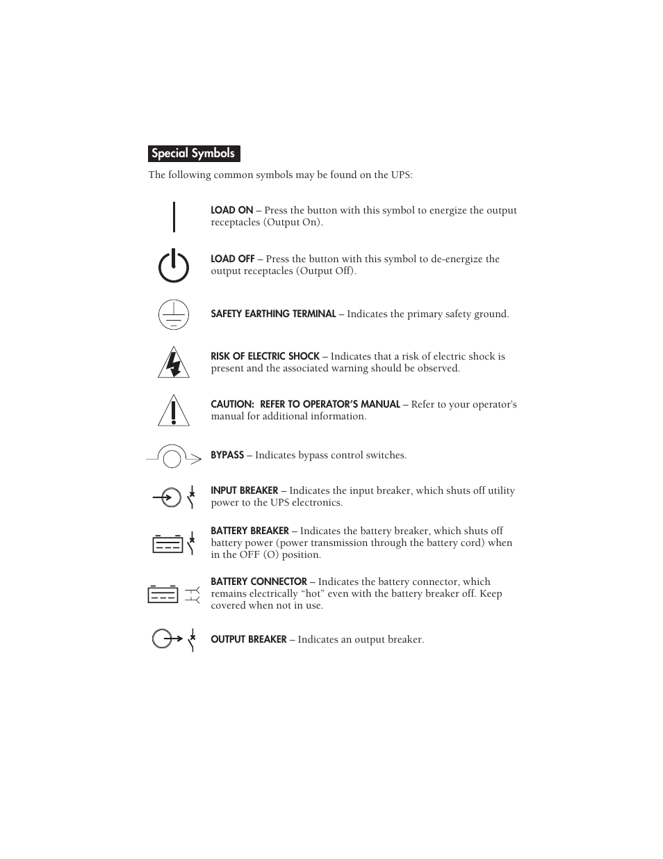 Special symbols | Lucent Technologies Uninterruptible Power Systems 3000 VA User Manual | Page 4 / 75