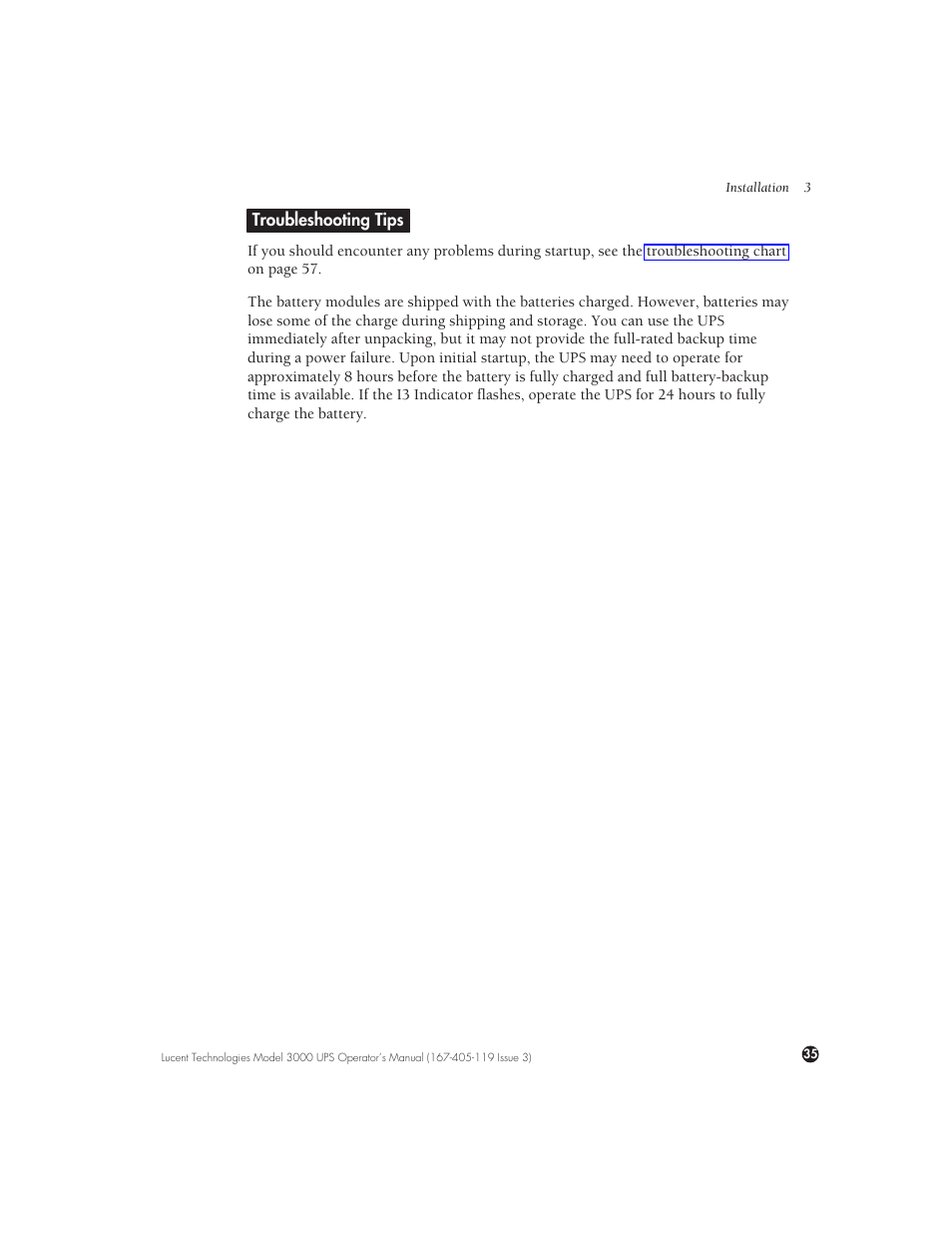 Troubleshooting tips | Lucent Technologies Uninterruptible Power Systems 3000 VA User Manual | Page 45 / 75