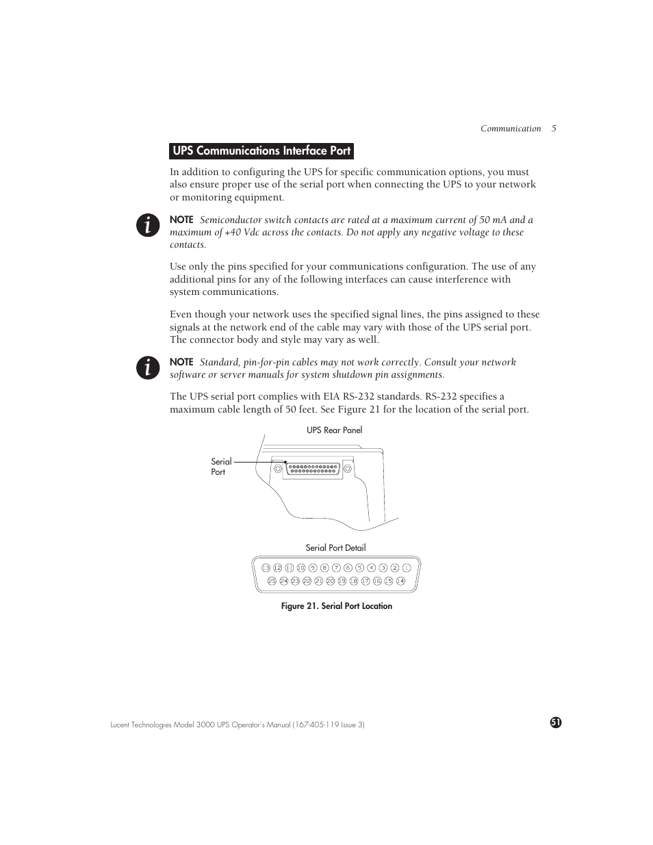 Ups communications interface port | Lucent Technologies Uninterruptible Power Systems 3000 VA User Manual | Page 61 / 75