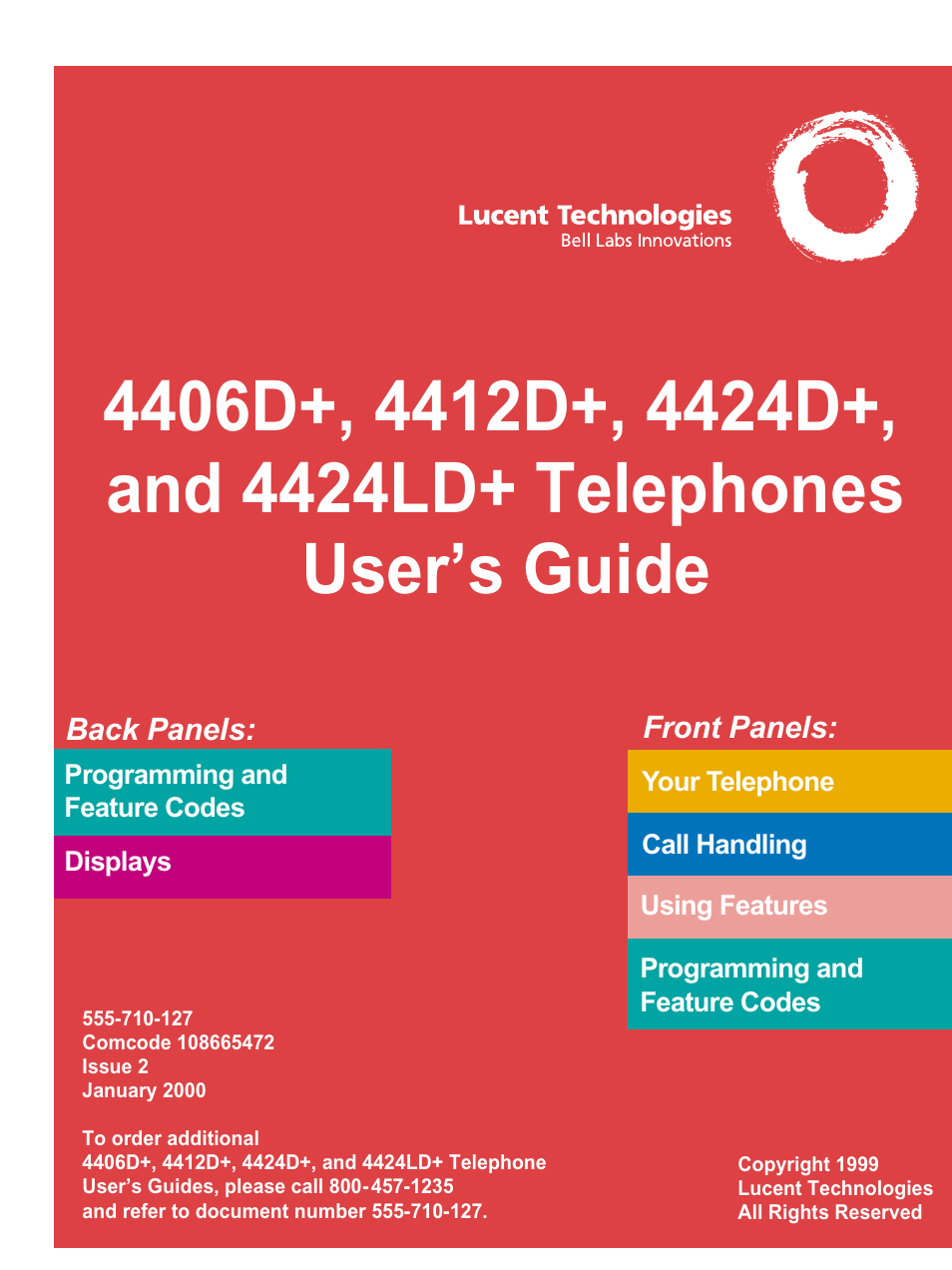 Lucent Technologies Telephone Call Handling Back Panels: Front Panels 4406D+ User Manual | 12 pages