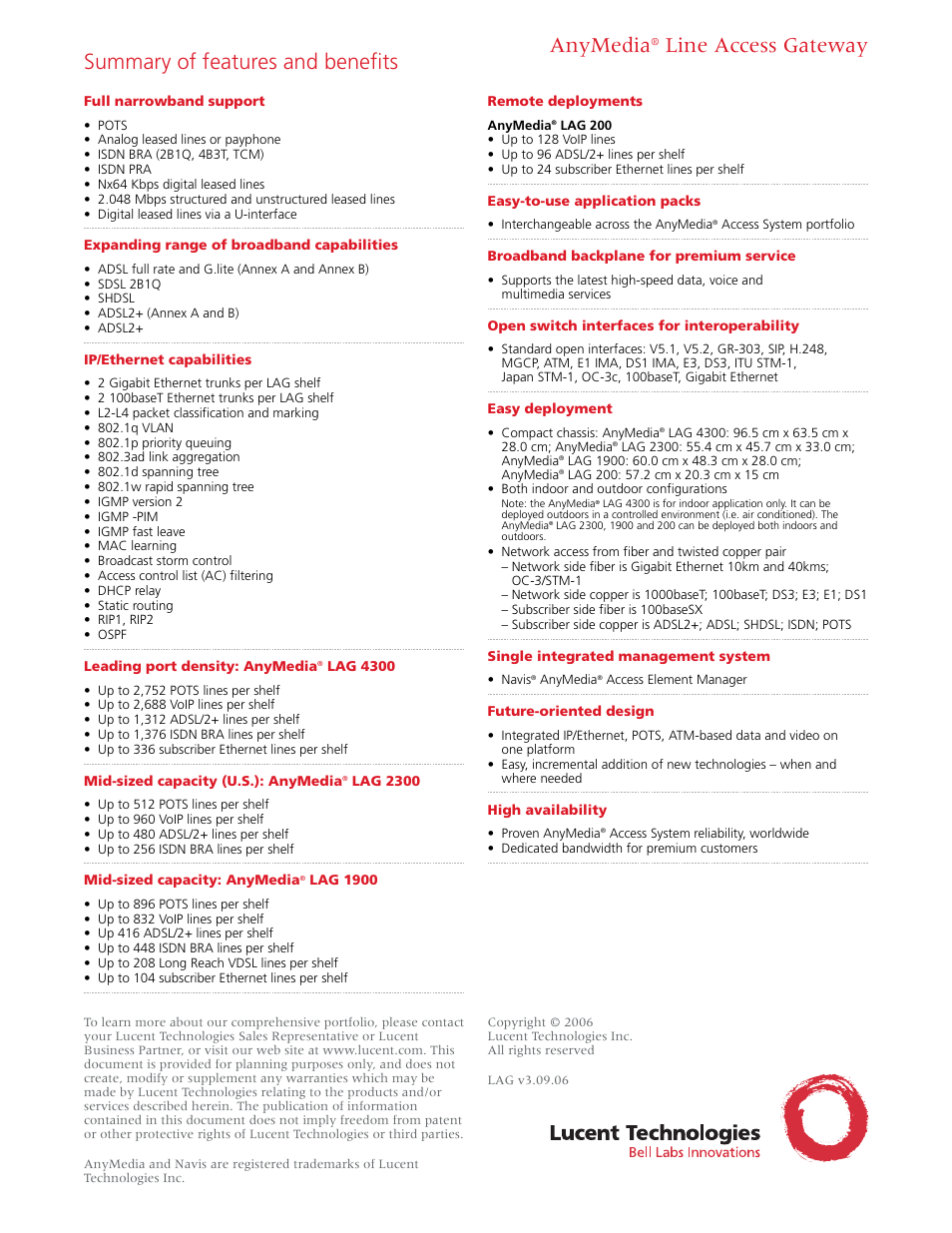 Anymedia | Lucent Technologies AnyMedia Line Access Gateway User Manual | Page 4 / 4