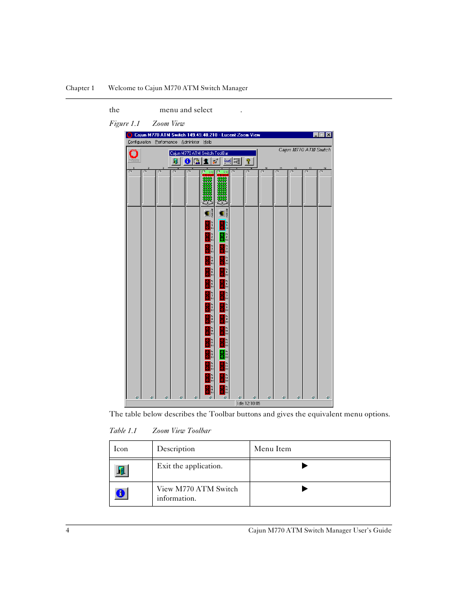 Figure 1.1, Zoom view, Table 1.1 | Zoom view toolbar | Lucent Technologies M770 User Manual | Page 14 / 84