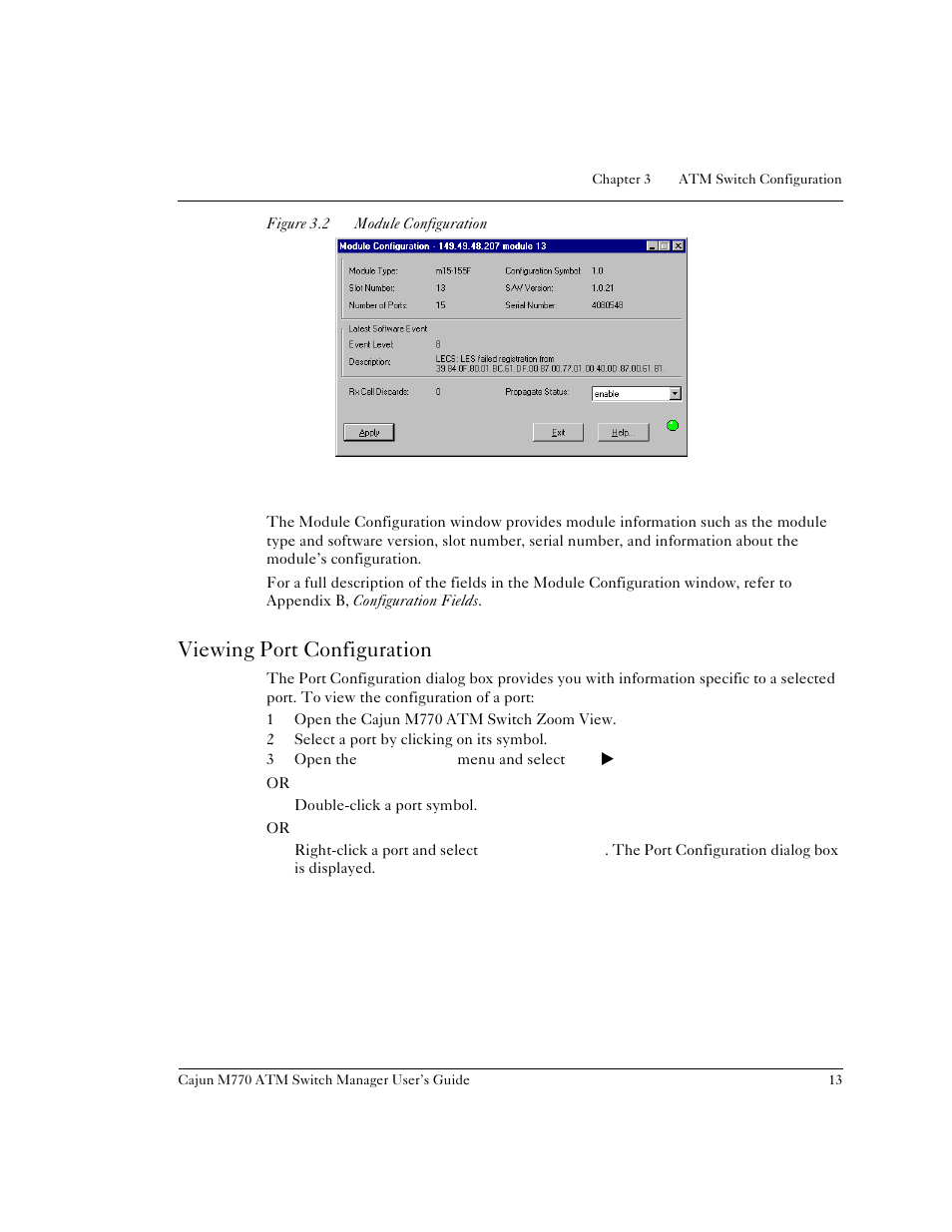 Viewing port configuration, Figure 3.2, Module configuration | Lucent Technologies M770 User Manual | Page 23 / 84