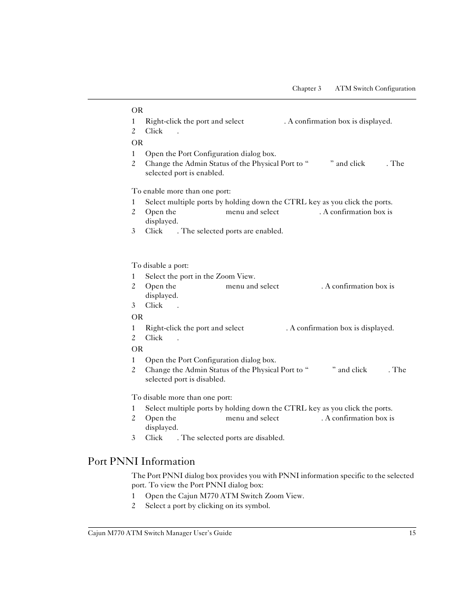 Disabling physical ports, Port pnni information | Lucent Technologies M770 User Manual | Page 25 / 84