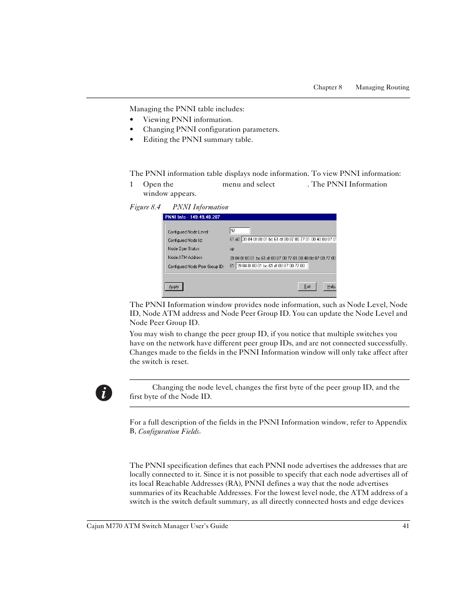 Viewing pnni information, Editing the pnni summary table, Figure 8.4 | Pnni information | Lucent Technologies M770 User Manual | Page 51 / 84