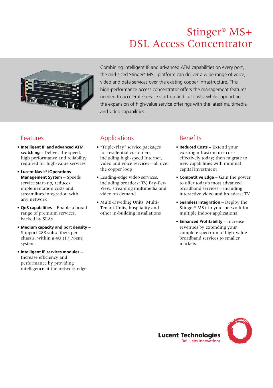 Lucent Technologies Stinger MS+DSL User Manual | 2 pages