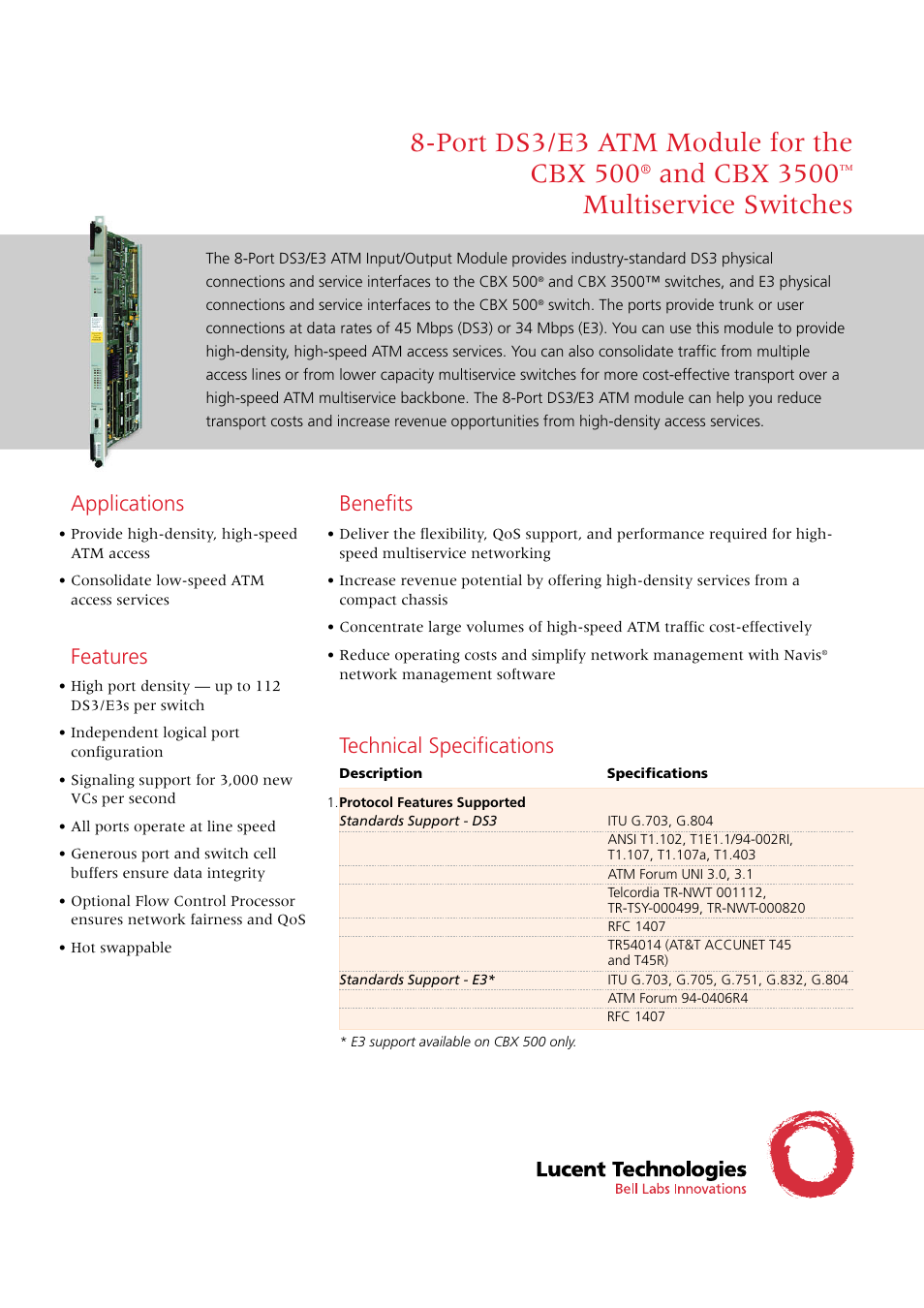 Lucent Technologies ATM Module 8-Port DS3/E3 User Manual | 2 pages