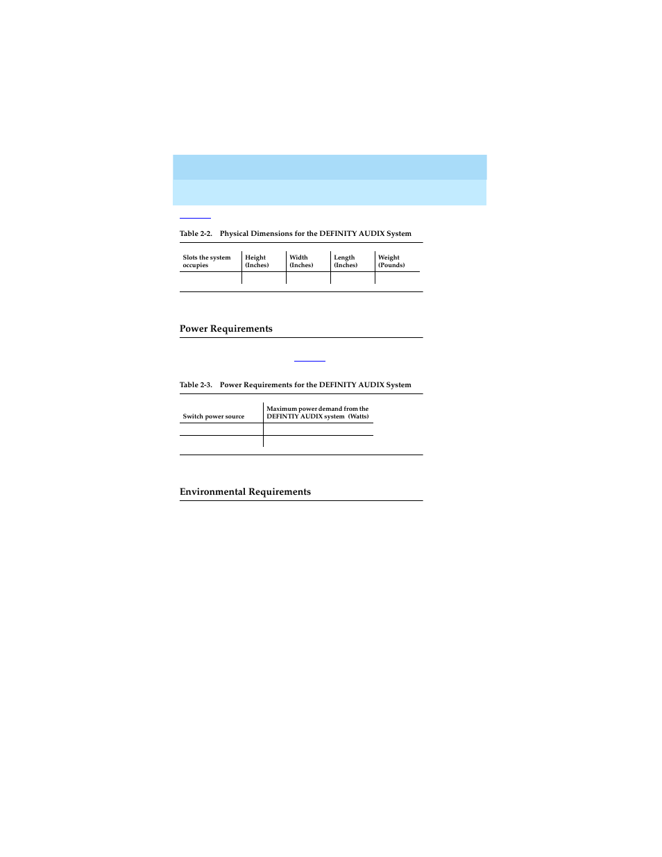 Power requirements, Environmental requirements | Lucent Technologies Definity Audix System Release 4.0 User Manual | Page 28 / 72