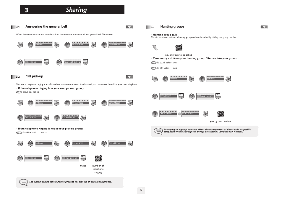 Answering the general bell, Call pick-up, Hunting groups | P.12, Sharing | Lucent Technologies IP Touch WLAN Handset 610 User Manual | Page 12 / 27