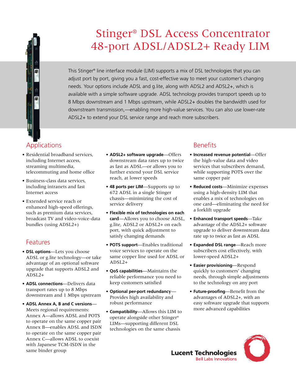 Lucent Technologies Stinger STGR-SO-ADSL2P User Manual | 2 pages