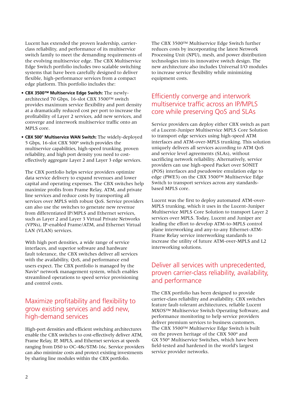 Lucent Technologies CBX Multiservice Edge Switch User Manual | Page 2 / 4