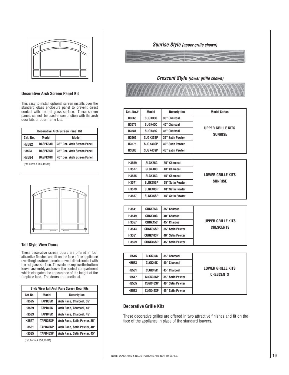 Sunrise style, Crescent style, Decorative grille kits | Decorative arch screen panel kit, Upper grille shown), Lower grille shown), Tall style view doors | Lucent Technologies MPB-33 User Manual | Page 19 / 28