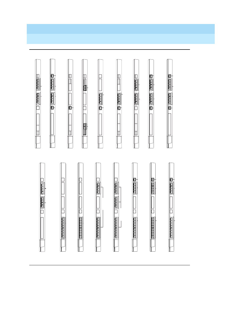 Figure 3–3, 3figure 3–3. line/trunk and extension modules, Page 3-11 control unit | System components, Pft jack, Pft jack line/trunk jacks line/trunk jacks, Digital extension jacks analog extension jacks, Pft jack analog extension jacks line/ trunk jacks, Basic telephone jacks, Line/trunk jacks | Lucent Technologies MERLIN LEGEND 5 User Manual | Page 78 / 429