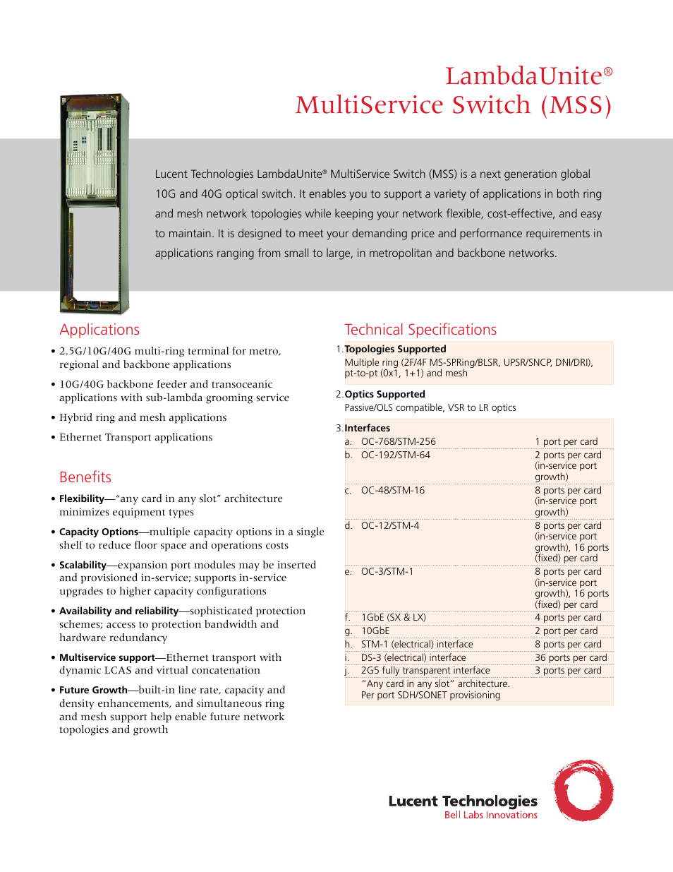 Lucent Technologies LambdaUnite Multiservice Switch User Manual | 2 pages
