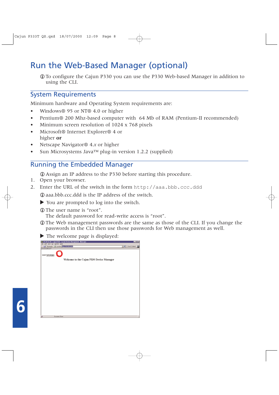 Run the web-based manager (optional) | Lucent Technologies P333T User Manual | Page 8 / 12