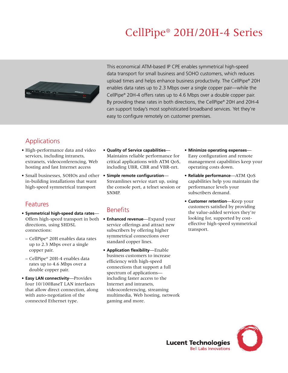 Lucent Technologies CellPipe 20H-4 User Manual | 2 pages