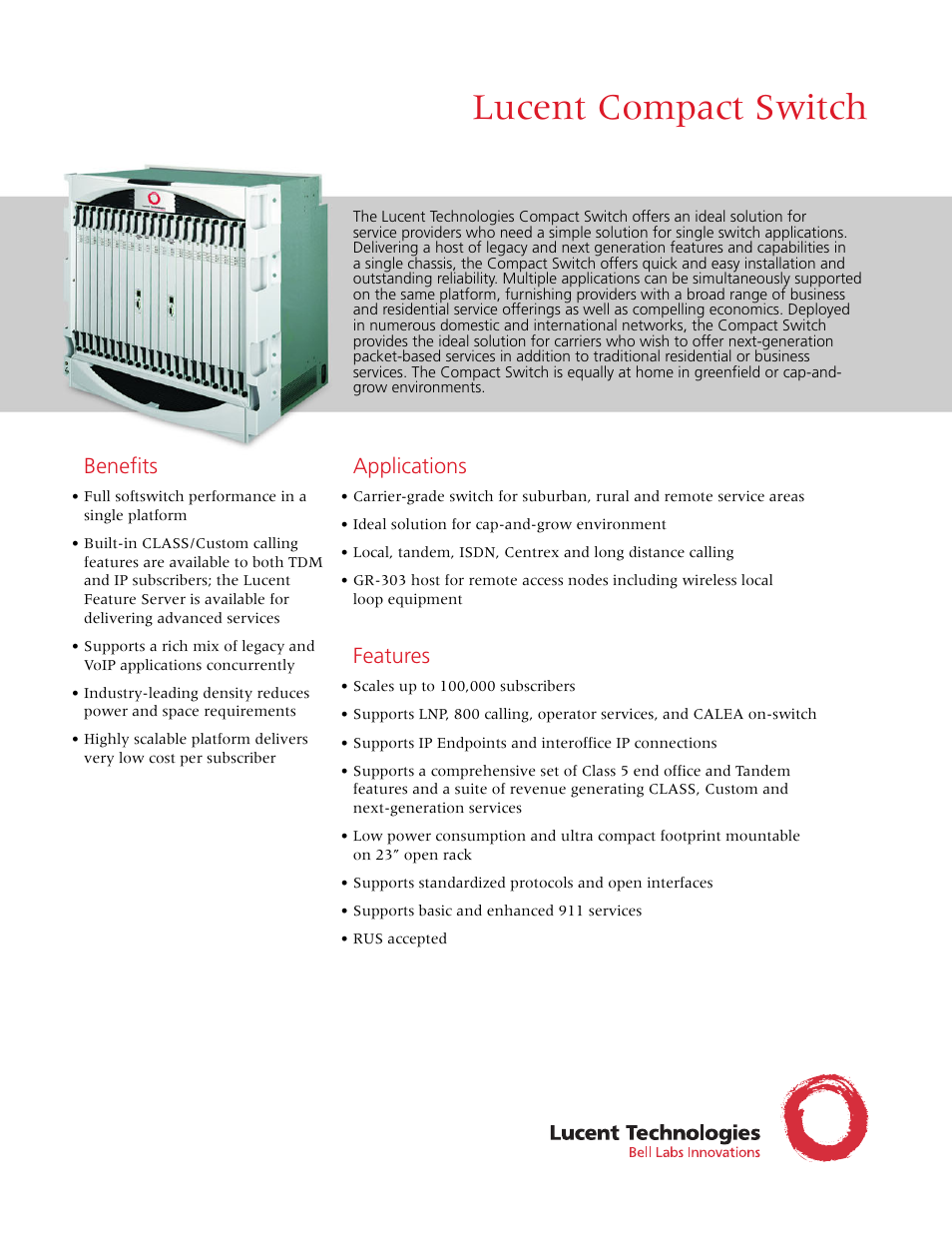 Lucent Technologies Lucent Compact Switch User Manual | 2 pages