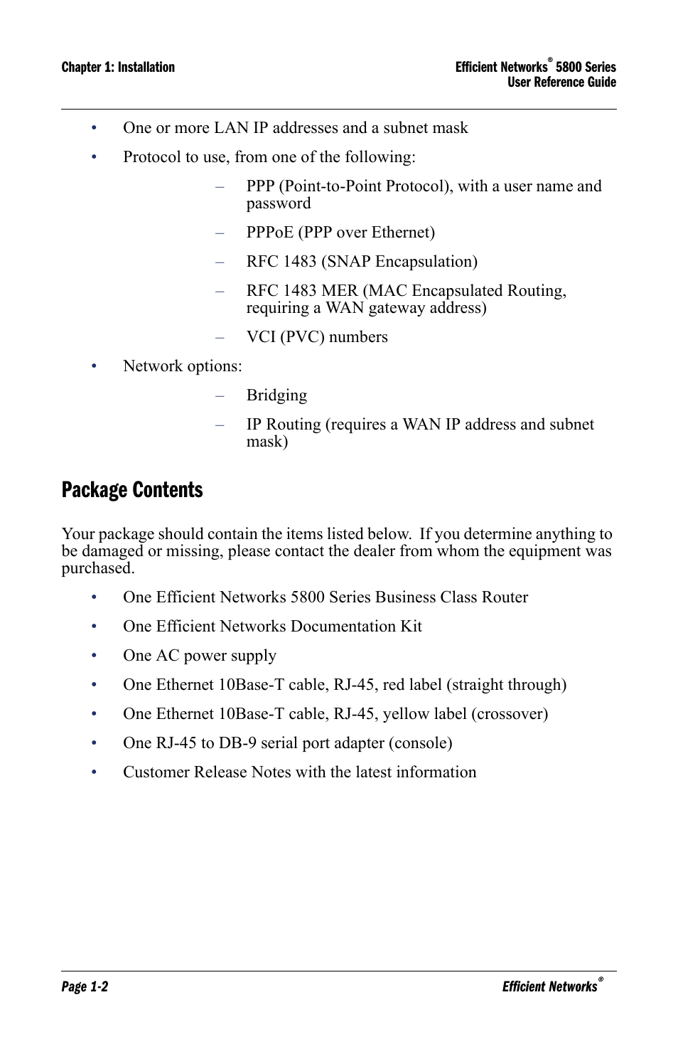 Package contents, Package contents -2 | Lucent Technologies 5800 Series User Manual | Page 10 / 88