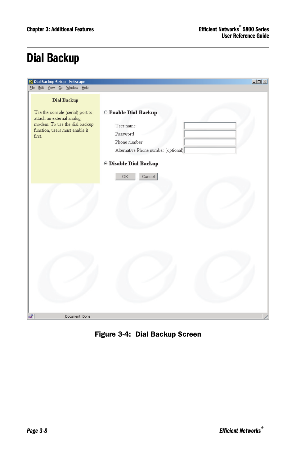 Dial backup, Dial backup -8 | Lucent Technologies 5800 Series User Manual | Page 40 / 88