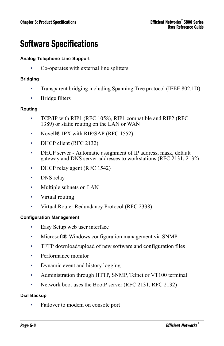 Software specifications, Software specifications -6 | Lucent Technologies 5800 Series User Manual | Page 64 / 88