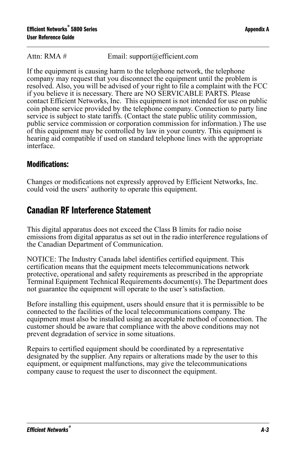 Modifications, Canadian rf interference statement | Lucent Technologies 5800 Series User Manual | Page 69 / 88