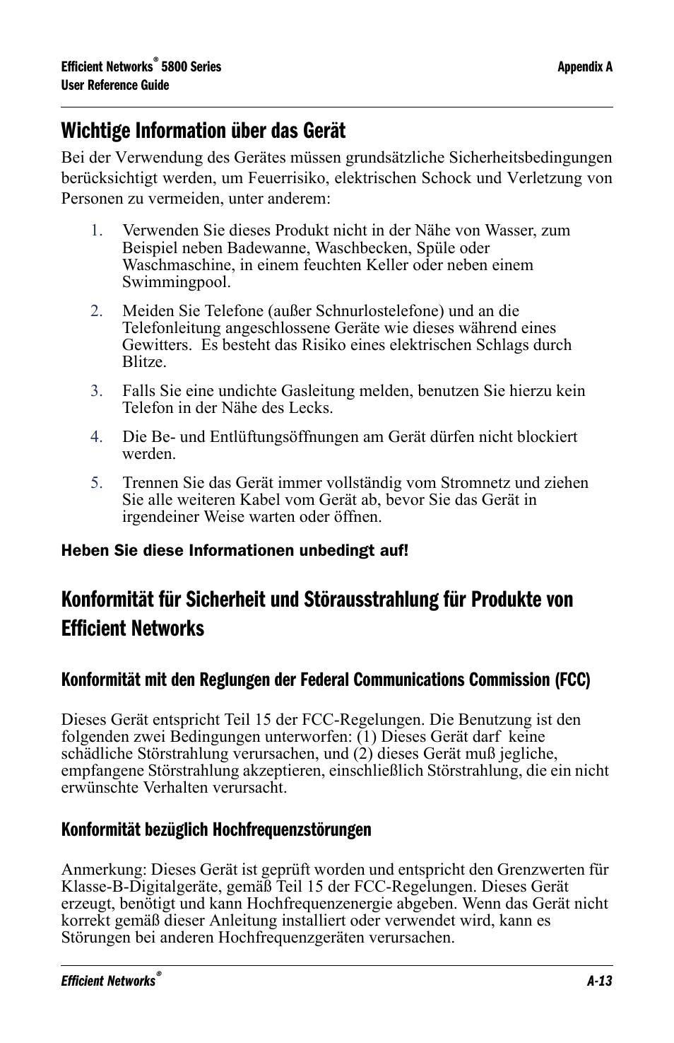 Wichtige information über das gerät, Konformität bezüglich hochfrequenzstörungen | Lucent Technologies 5800 Series User Manual | Page 79 / 88