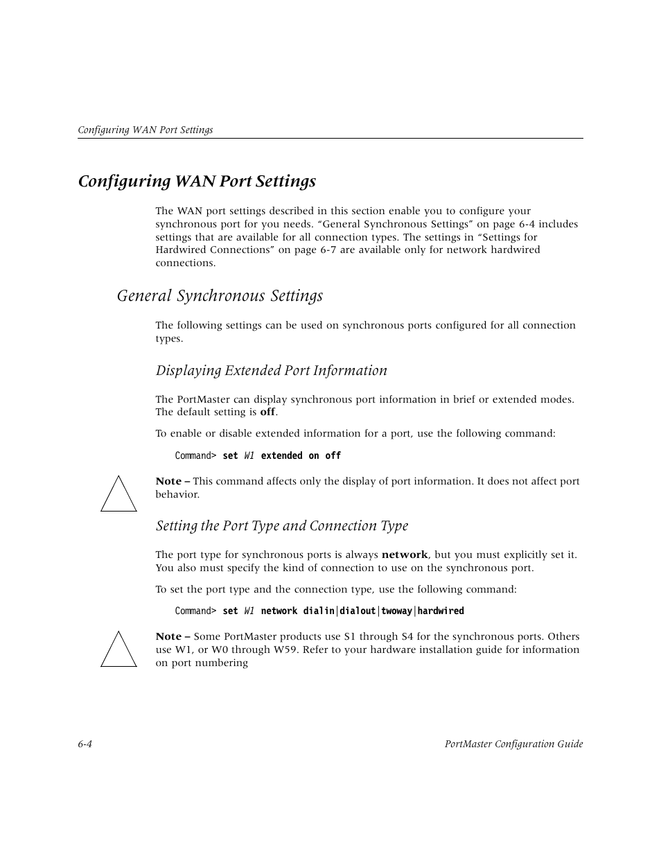 Configuring wan port settings, General synchronous settings | Lucent Technologies PortMaster User Manual | Page 106 / 364