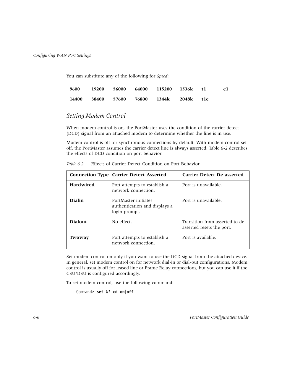 Setting modem control | Lucent Technologies PortMaster User Manual | Page 108 / 364