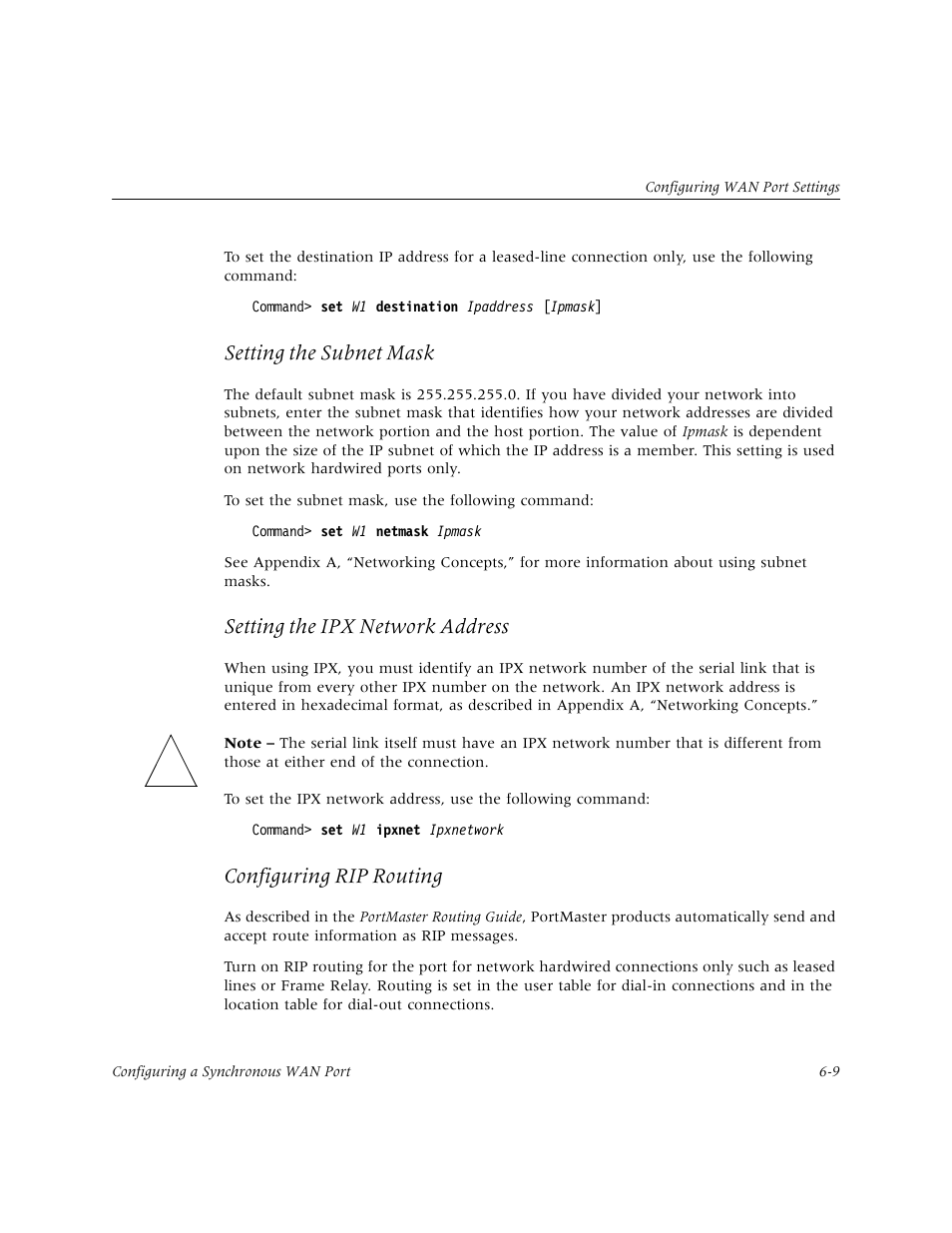 Setting the subnet mask, Setting the ipx network address, Configuring rip routing | Lucent Technologies PortMaster User Manual | Page 111 / 364