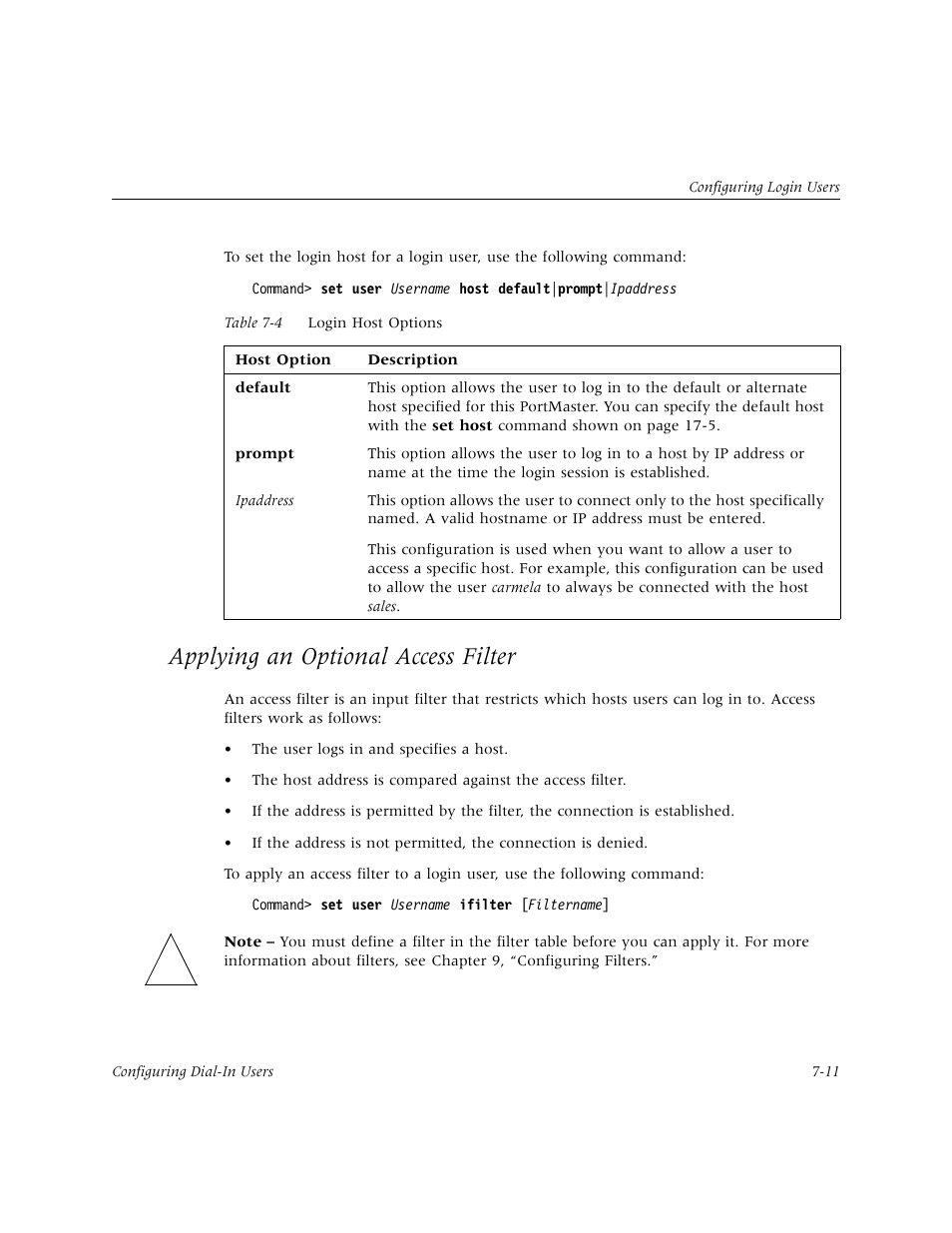 Applying an optional access filter, Applying an optional access filter -11 | Lucent Technologies PortMaster User Manual | Page 125 / 364