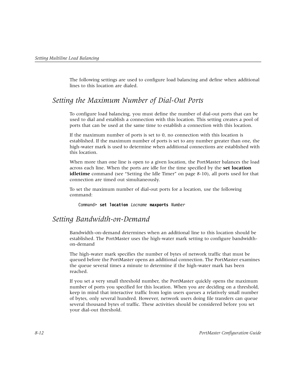 Setting the maximum number of dial-out ports, Setting bandwidth-on-demand, Setting the maximum number of dial-out ports -12 | Setting bandwidth-on-demand -12 | Lucent Technologies PortMaster User Manual | Page 140 / 364