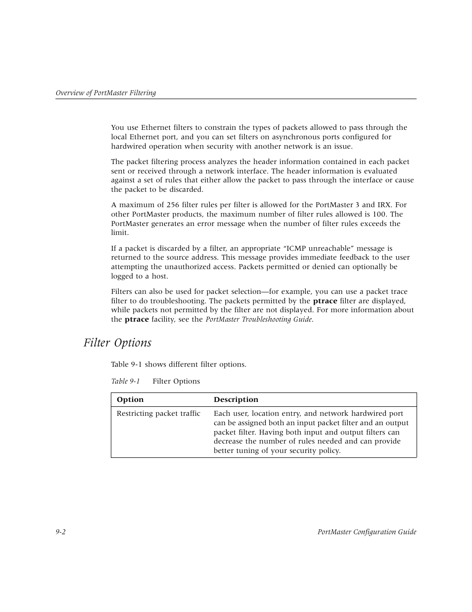 Filter options | Lucent Technologies PortMaster User Manual | Page 144 / 364