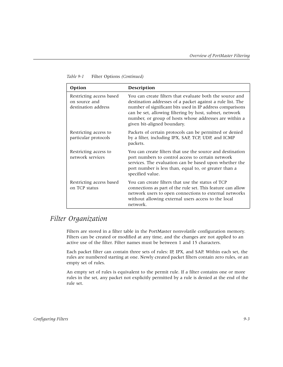 Filter organization | Lucent Technologies PortMaster User Manual | Page 145 / 364