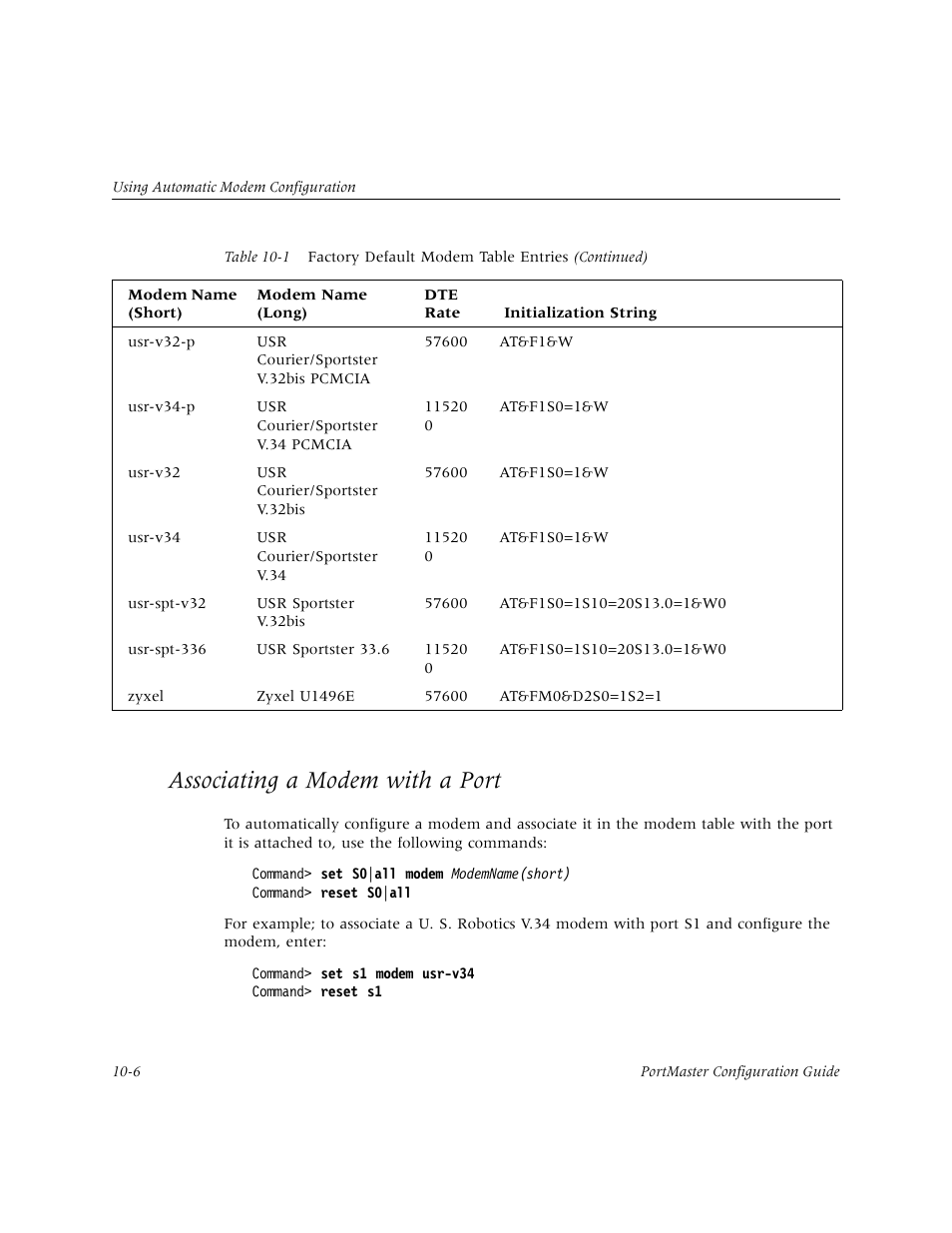 Associating a modem with a port, Associating a modem with a port -6 | Lucent Technologies PortMaster User Manual | Page 164 / 364