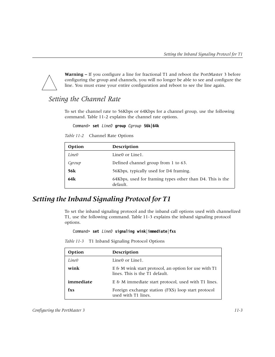 Setting the channel rate, Setting the inband signaling protocol for t1, Setting the inband signaling protocol for t1 -3 | Lucent Technologies PortMaster User Manual | Page 171 / 364