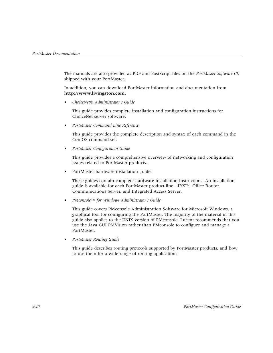 Lucent Technologies PortMaster User Manual | Page 18 / 364