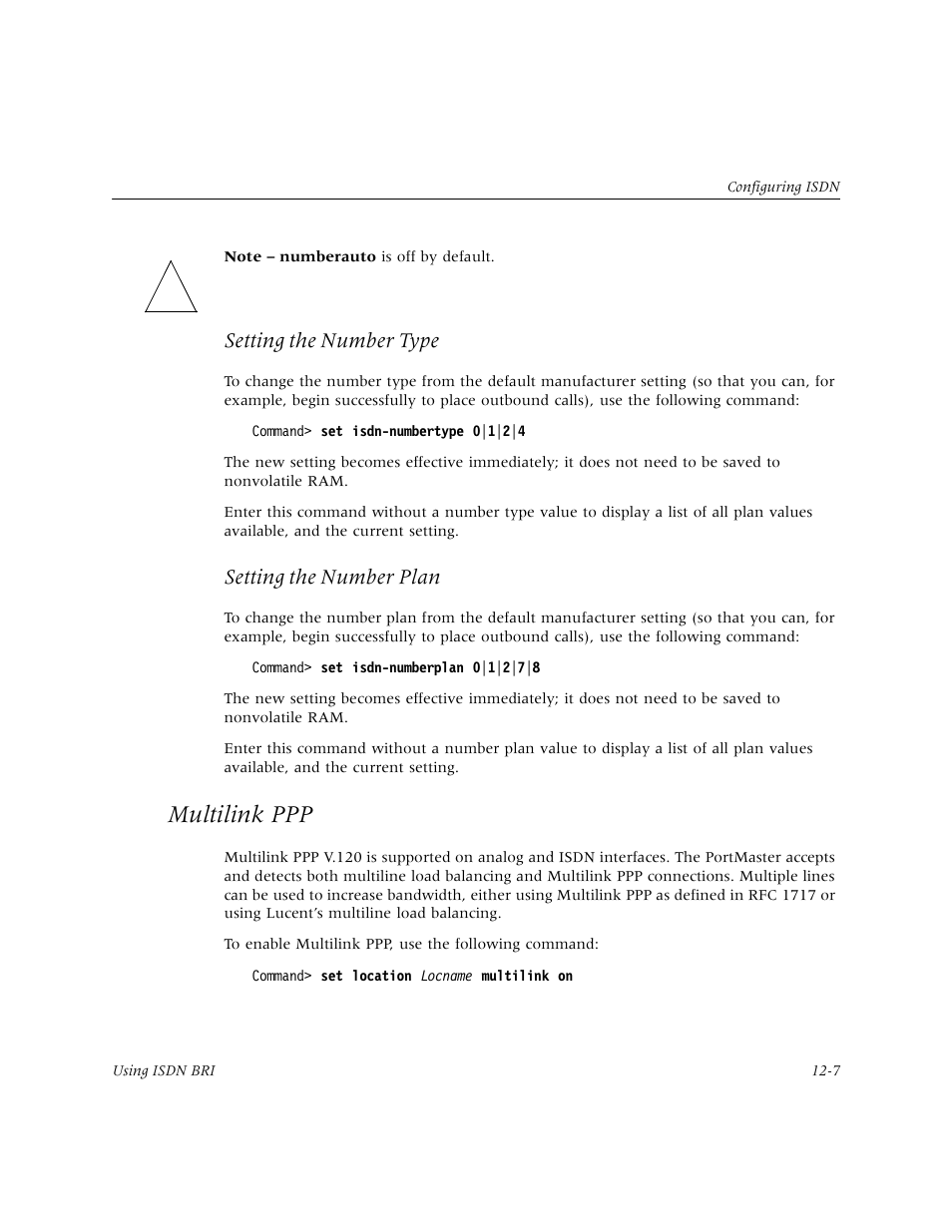 Multilink ppp, Setting the number type, Setting the number plan | Lucent Technologies PortMaster User Manual | Page 191 / 364