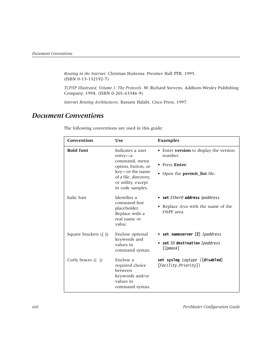Document conventions | Lucent Technologies PortMaster User Manual | Page 22 / 364