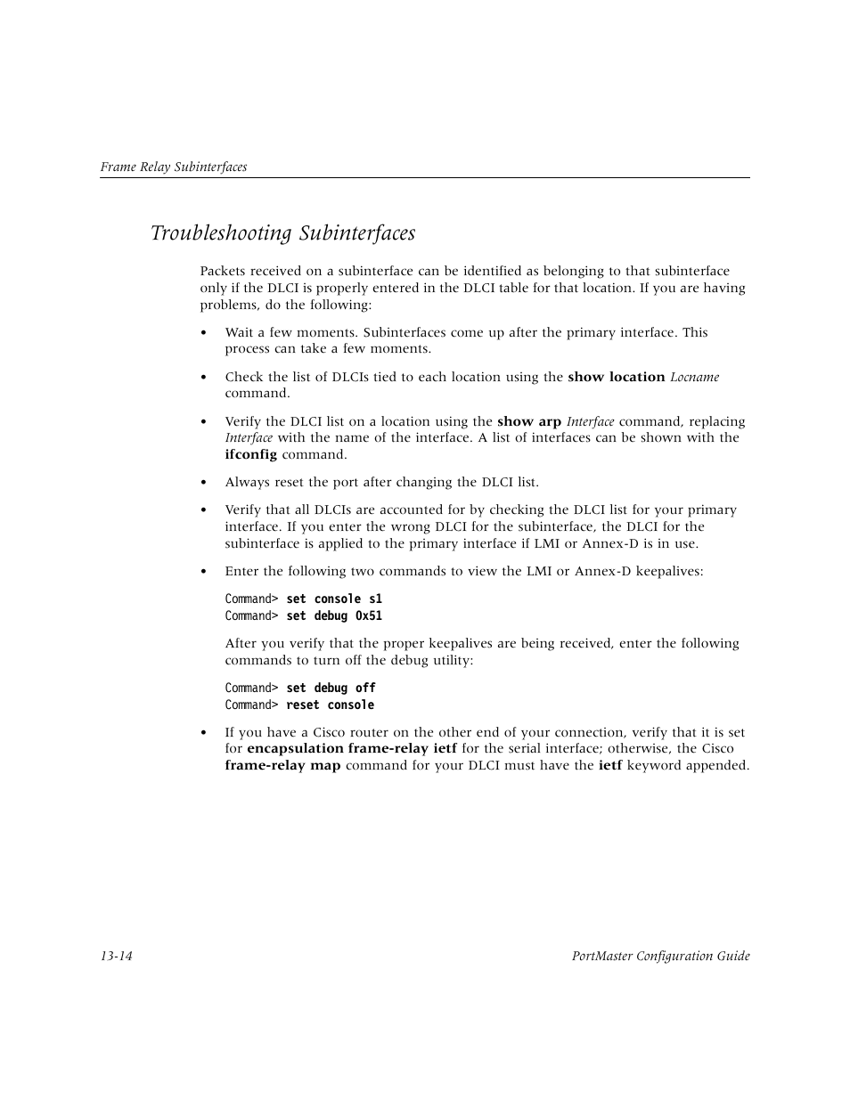 Troubleshooting subinterfaces, Troubleshooting subinterfaces -14 | Lucent Technologies PortMaster User Manual | Page 220 / 364