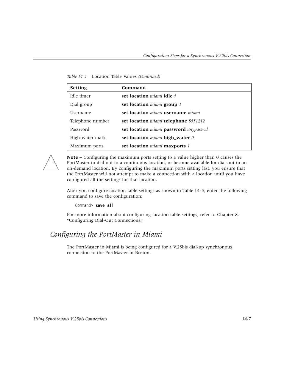 Configuring the portmaster in miami, Configuring the portmaster in miami -7 | Lucent Technologies PortMaster User Manual | Page 229 / 364