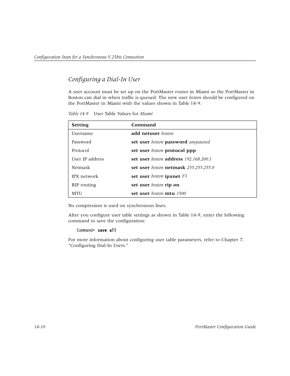Configuring a dial-in user | Lucent Technologies PortMaster User Manual | Page 232 / 364