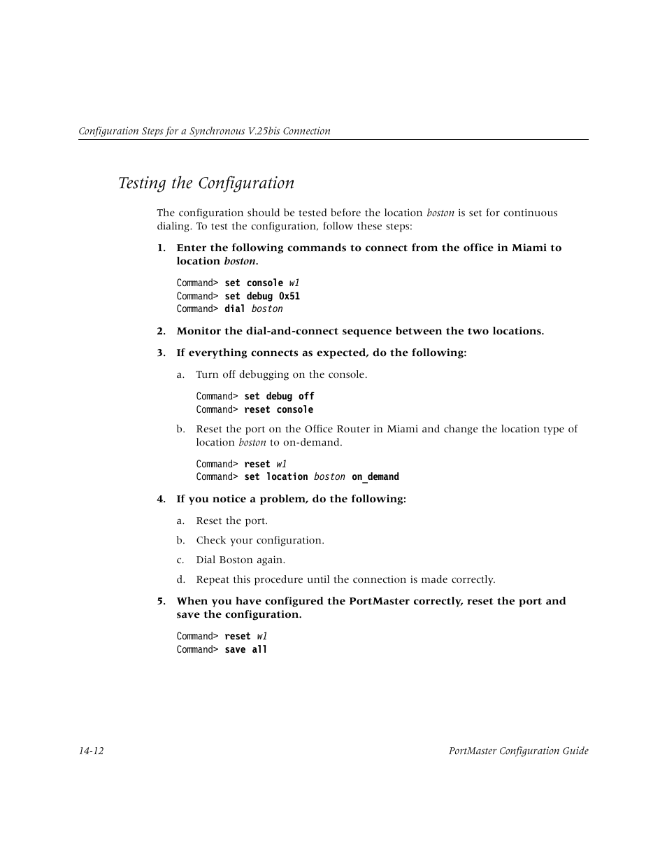 Testing the configuration, Testing the configuration -12 | Lucent Technologies PortMaster User Manual | Page 234 / 364