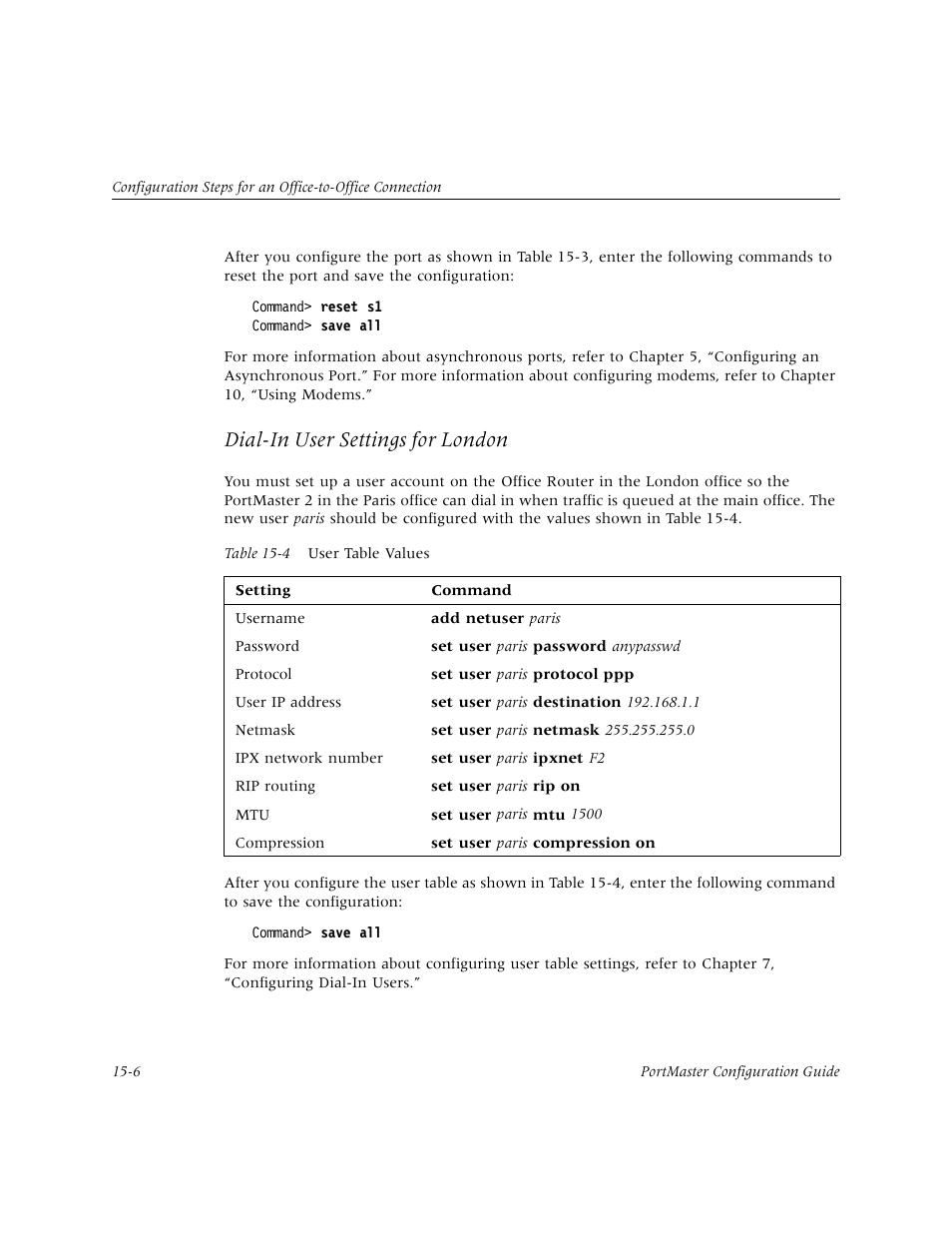 Dial-in user settings for london | Lucent Technologies PortMaster User Manual | Page 242 / 364