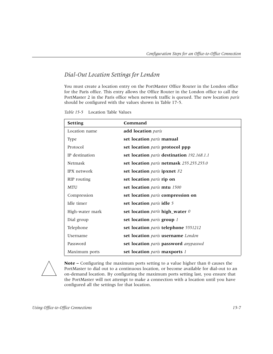 Dial-out location settings for london | Lucent Technologies PortMaster User Manual | Page 243 / 364