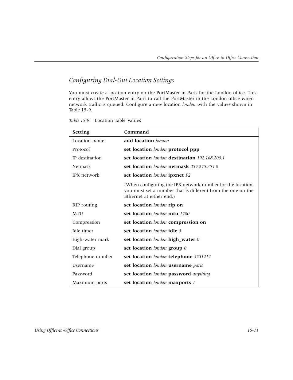 Configuring dial-out location settings | Lucent Technologies PortMaster User Manual | Page 247 / 364