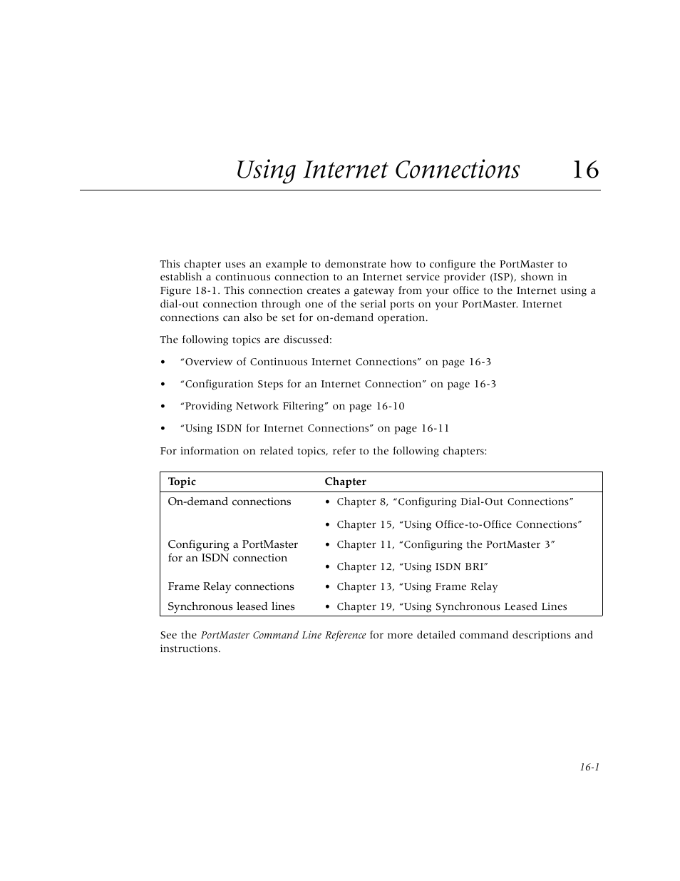 Using internet connections 16, Using internet connections, And chapter 16, “using internet connections | Lucent Technologies PortMaster User Manual | Page 253 / 364