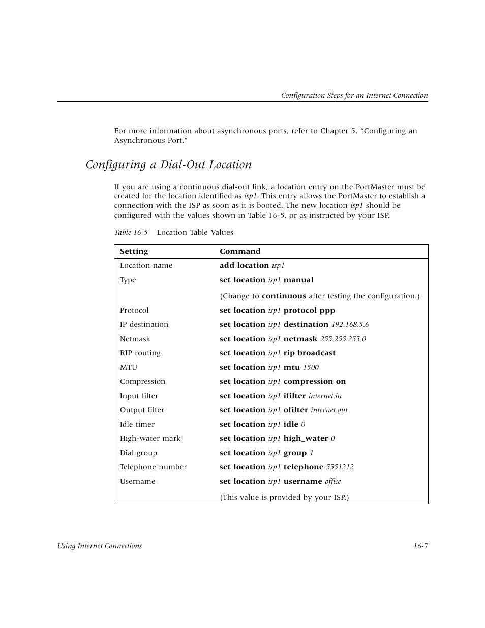 Configuring a dial-out location, Configuring a dial-out location -7 | Lucent Technologies PortMaster User Manual | Page 259 / 364