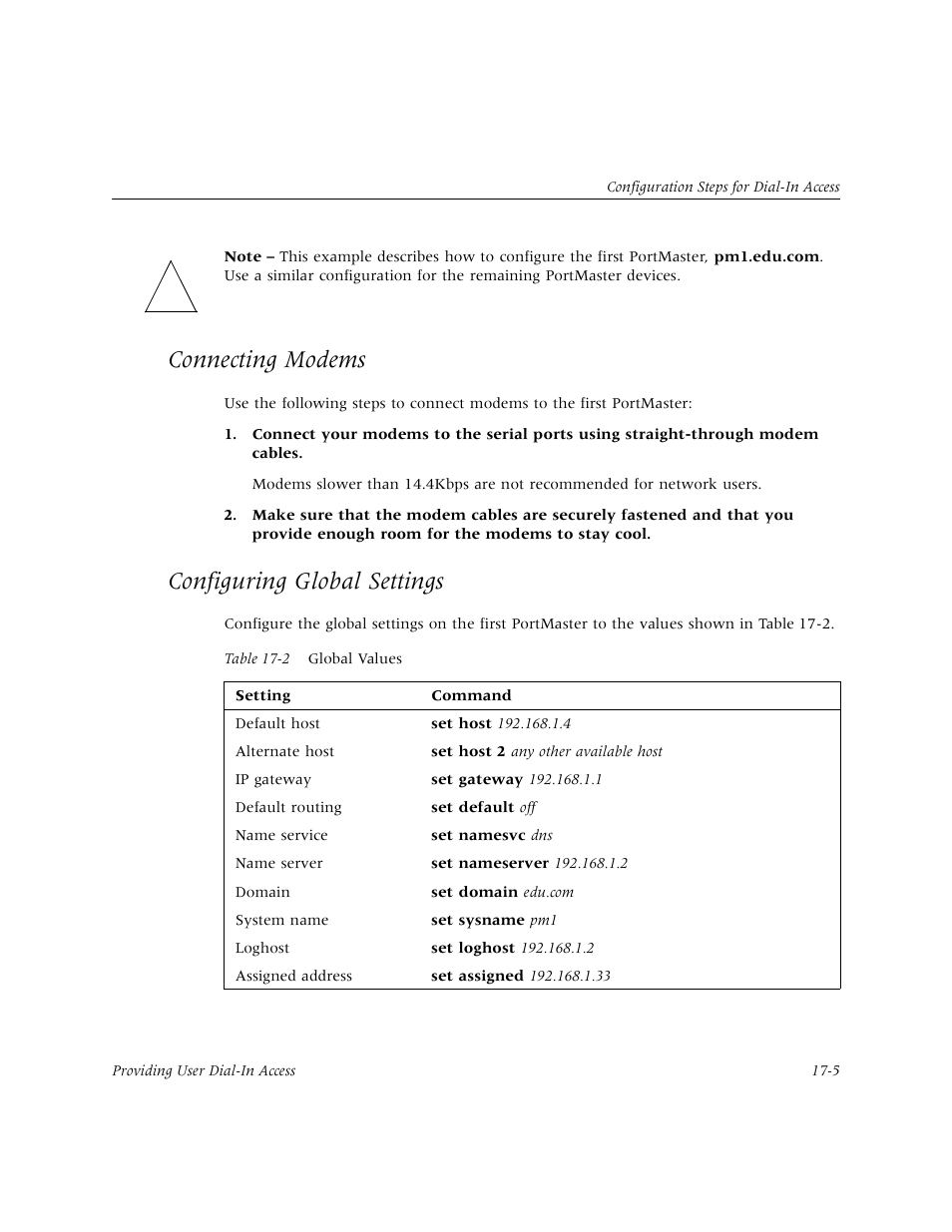 Connecting modems, Configuring global settings, Connecting modems -5 | Configuring global settings -5 | Lucent Technologies PortMaster User Manual | Page 269 / 364