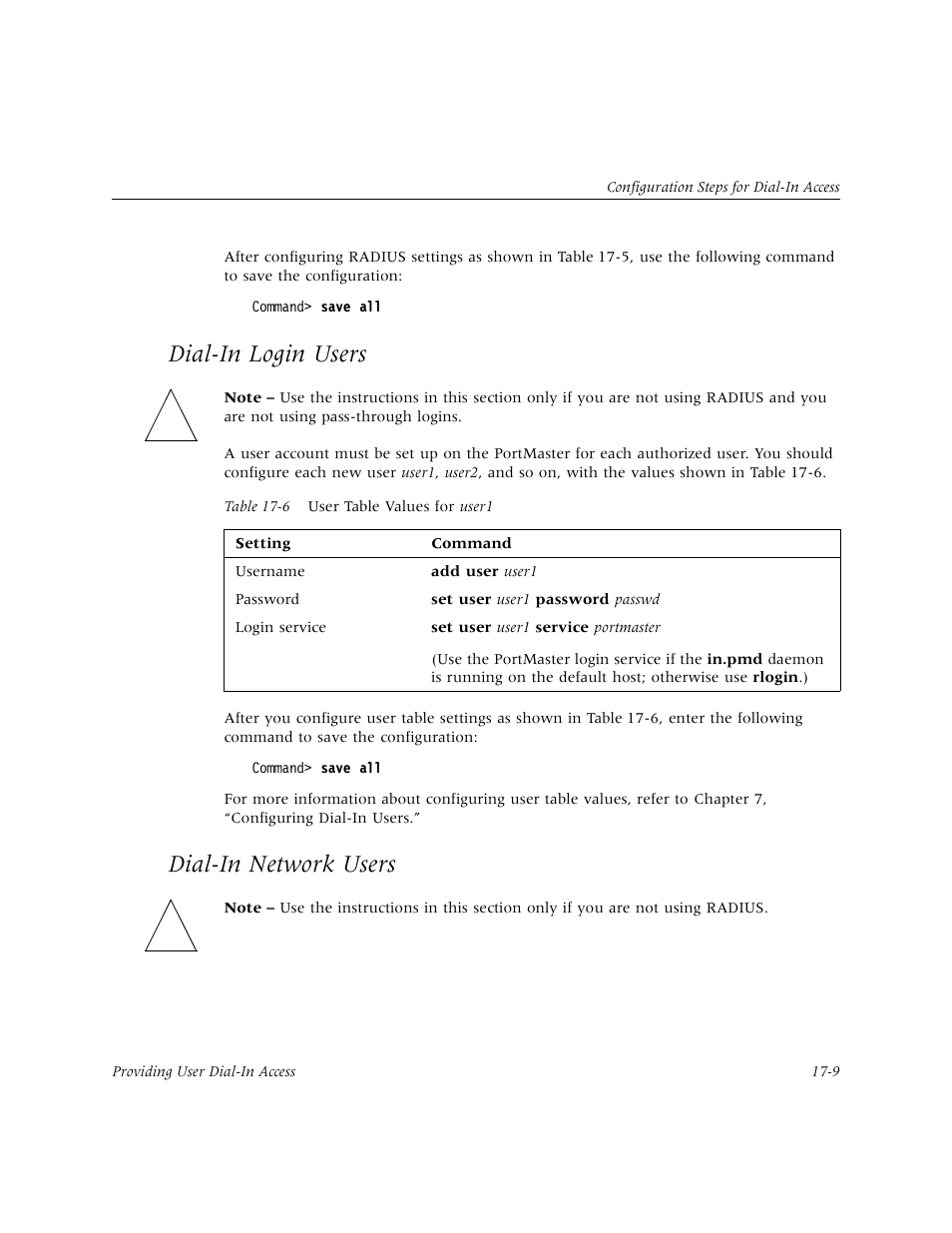 Dial-in login users, Dial-in network users, Dial-in login users -9 | Dial-in network users -9 | Lucent Technologies PortMaster User Manual | Page 273 / 364