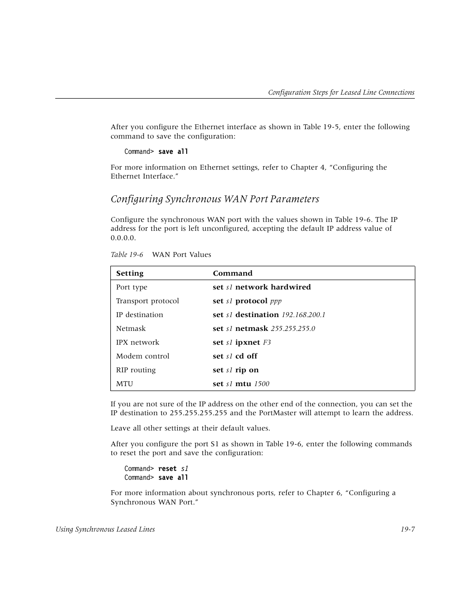 Configuring synchronous wan port parameters | Lucent Technologies PortMaster User Manual | Page 293 / 364